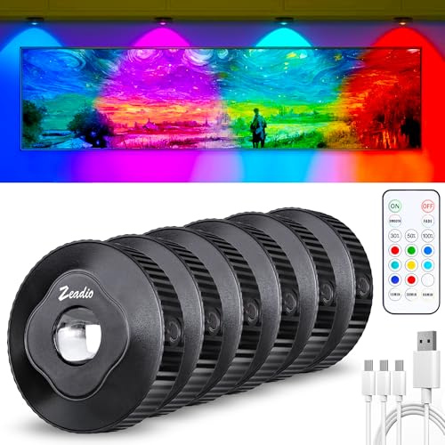 zeadio Puck Cabinet Lights with Remote Control, Rechargeable LED Under Cabinet Lighting Stick on Tap Push Dimmable Push Lights for ‎Living Room, Bedroom, Storage Room, Kitchen etc (Pack of 6)
