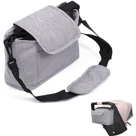 BGBXYX Kinderwagen Organizer Universal, Wickeltasche Kinderwagen mit Schulterriemen, Thermoskannenhalter und Handyfach, Grau