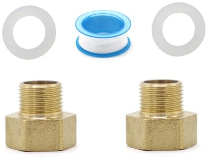 2 stycken inre gänga 3/8 till 1/2, mässing reducerare med 2 stycken silikontätningar och 1 styck råband, mässing reducerare förlängning för vattenledning duschslangar