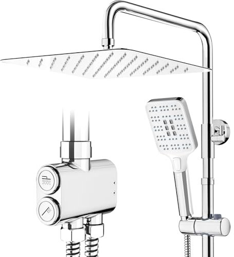 Rainsworth Doccia a pioggia senza rubinetto, 30 x 30 cm, quadrata, soffione a pioggia e 3 tipi di getto, sistema doccia, colonna doccia, set doccia per doccia