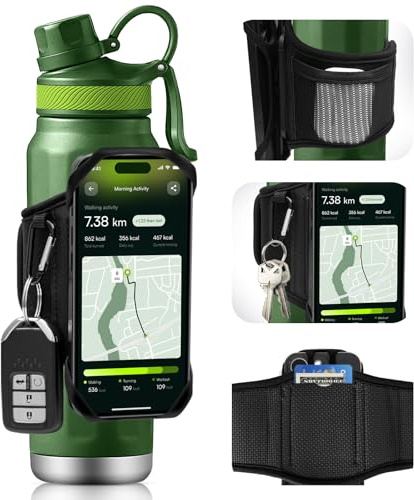 Arovina Mobil Vattenflaskhållare med Mobilhållare, 360° Roterbar | Avtagbar mobiltelefonvattenflaska för iPhone (4,5–7 tum) och vattenflaskor (Ø 5–9 cm) | Praktisk för fitness, löpning
