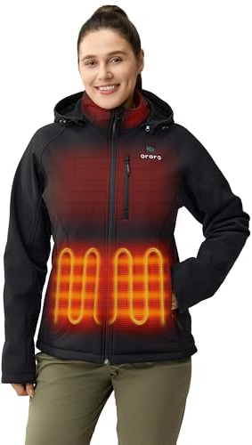 ORORO Women's Heated Jacket with Heated Collar, 4 Heat Zones Heated Coat with USB C Battery (Black,L)