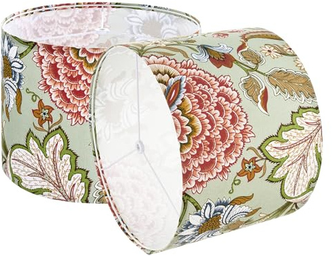 VEVOR Lampenschirm Trommel 33 x 33 x 25 cm (oben x unter x hoch), 2 Stk. mittelgroße Ersatzschirme aus Leinen + PVC, Lampenschirm für Tischlampen Stehlampen Pendelleuchten (Dunkel geblümt)