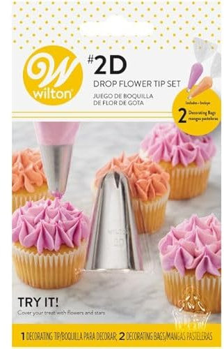 Wilton Set di beccucci RVS – 2D e 2 sac à poche da 30 cm – strumenti decorativi fai da te per torte, dolci, torte, muffin Churros – Set 3