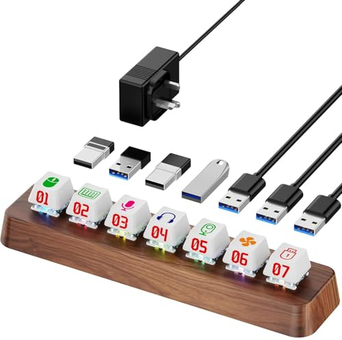 7-portars USB 3.0-driven Hubb, USB-hubb Dockningsstation, Hot-swappable 3-stifts Mekanisk Tangentbordsomkopplare Med 5 Gbps Dataöverföring Och RGB-belysning, Design I Valnötsträ För Windows