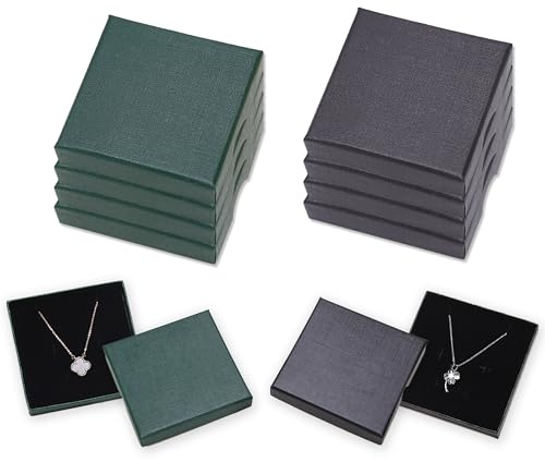 JNYUTEEN 8 Pezzi Scatola Regalo Gioielli, 8 x 8 x 1,5 cm Scatola Gioielli Piccola con Coperchio Nero e Verde, Scatola Regalo Gioielli per Organizzare Bracciali Anelli Orecchini