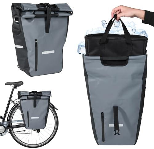 Cioquli Borse da bicicletta per portapacchi, 22 – 28 l, con borsa termica rimovibile, borsa impermeabile per bicicletta