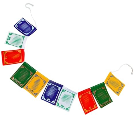 Tibetische Gebetsfahnen – handgefertigtes Om Mani, traditionelles Mini-Banner | Windpferd-Affirmationsdekoration mit lebendigem kulturellem Flair für Geburtstagsfest, Zuhause, und Freunde