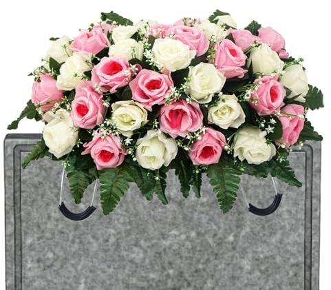 a sella per cimitero – di seta, rose artificiali in seta per decorazione tomba | disposizione commemorativa per cimitero luogo di sepoltura ricordo