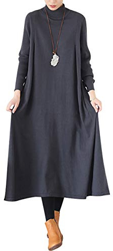 Youlee Femmes Hiver Automne Robe Pull en Laine Manches Longues Robes Maxi