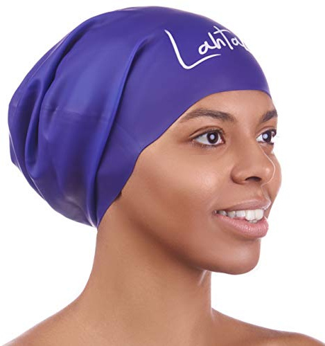 Cuffia da nuoto per capelli lunghi, cuffia da nuoto extra large, cuffia da nuoto per donne, uomini, adulti e bambini, di alta qualità, impermeabile, 100% silicone, dreadlocks (Bluebonnet blu, XL)
