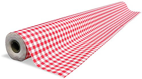 Tischdecke Folie auf Rolle - Trend Karo Rot-Weiß Kariert, 0,80m x 15,00m, Wasserabweisender Outdoor Tischbelag für Party und Eventbereich, Bistro, Gastronomie, Oeko Tex Standard 100 zertifiziert
