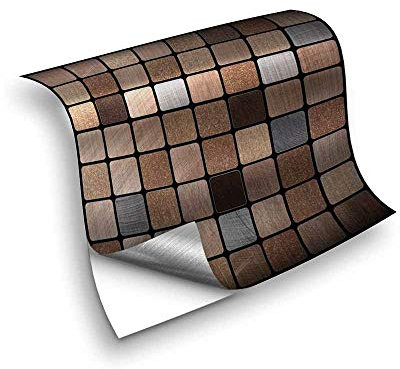 Hiseng 25pcs Kitchen Bathroom Wall Tile Stickers, DIY Square Decals Metallic Mosaic Printed Sticker for Kitchen Living Room Bathroom Home Decor Self-Adhesive (20x20cm,Copper metal)