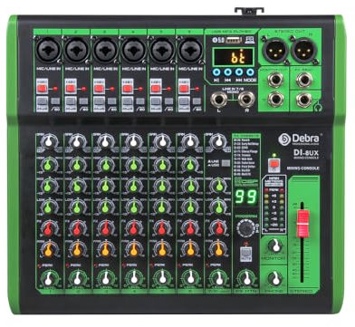 D Debra DI-8UX-Serie Professioneller Mixer Audio mit 99 DSP Digitaleffekten USB MP3 Eingang 48V Professionelle Phantomspeisung Mikrofon-Preamps für DJ Mixer Konsole Aufnahmestudio (DI-8UX)