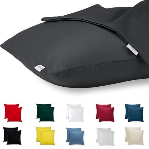 Kissenbezug 35x35 Baumwolle Premium Satin 2er Set Kissenhülle Deko für Kissen Sofa/Bett Stoff Superweicher Resistent Hypoallergen Anti-Milben Kopfkissenbezug mit Verdecktem Zip Voll Waschbar