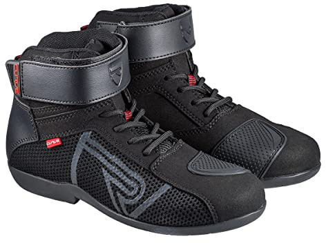 CURVE Bottes moto Rubi noires/gris | Homme et femme | Microfibre | Utilisation urbaine | Renfort changement de vitesse, détails rouges, lacets, semelle antidérapante | Homologué