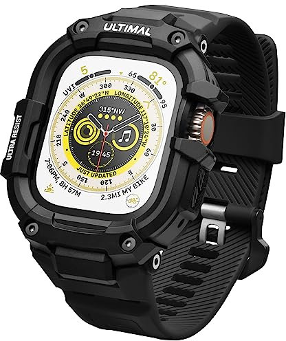 ULTIAML Schutzhülle mit Armband Kompatibel mit Apple Watch ultra 2/ultra 49mm, Einstellbar Stoßfest Sportarmband,Robustem Premium Armband (Schwarz)