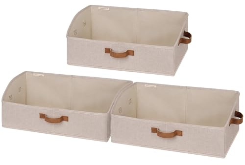 StorageWorks Closet Organizers and Storage, Trapezoid Storage Bins, Fabric Clothes Closet Bins, Storage Baskets for Shelves, Clothing, Toys, Towels, Large, Brown and Beige, 3-Pack