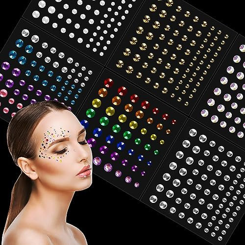 Strass Make Up, 459 Pezzi Gemme Strass Autoadesivi Tatuaggi Temporanei Cristalli Adesivi per Viso Corpo Occhi Unghie, Colorati Trucco Adesivo per Halloween Natale Festival Decorazioni Nail Art