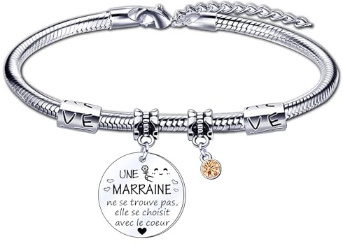 YJYJZX Cadeau Marraine Bracelet-une marraine ne se trouve pas,elle se choisit avec le coeur-cadeau marraine baptême,Cadeau d'anniversaire marraine,cadeau marraine communion,annonce marraine