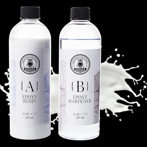 SANAAA Epoxidharz, weiß, 948 ml, Hochglanz, blasenfrei, Epoxidharz für Handwerk, Gießen, Basteln, Kunst, Harz, Formen, Schmuck (237 ml x 2)