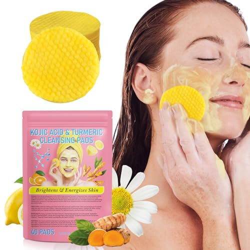 Turmeric and Kojic AcidPad, Foaming Exfoliating Face Cleansing Pads for Dark Spots (40 Count)
