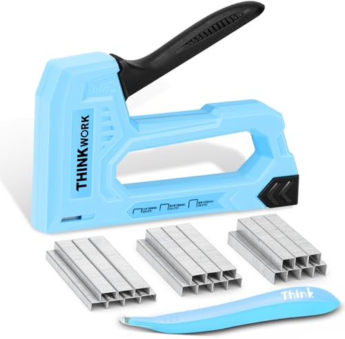 THINKWORK Light Duty Staple Gun - Upholstery Staple Gun for Wood with 1600pcs JT21 Staples 1/4, 5/16, 3/8 and Staple Remover, Fabric Stapler Gun for Crafts, Home Use, Wall, DIY, Lights Decora, Blue