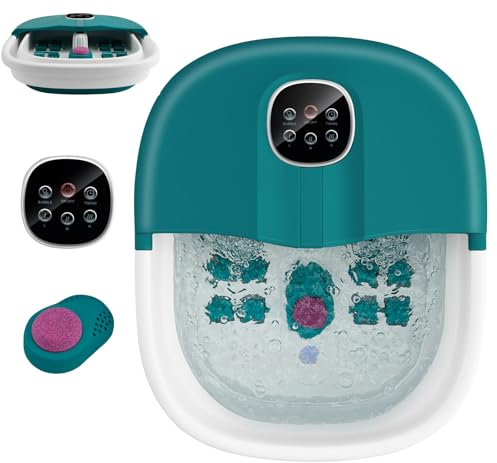 HOMFME Foot Spa Massager, Foldable Electric Pedicure Footbath with Heater Bubbles, Timer, 8 Massage Rollers & Remote Control, Portable Foot Soaker Tub for Tired Feet (Teal Blue)