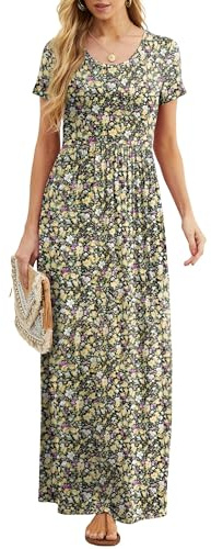 GRECERELLE Womens Maxi Dress Summer with Pockets (Floral Black Yellow, XXL)