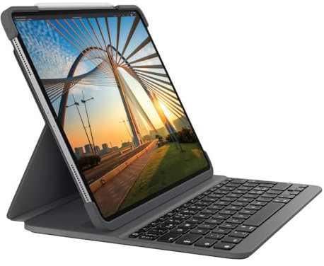 Logitech Slim Folio Pro Tastatur für für iPad Pro 12,9 Zoll (3. und 4. Generation) (Modell: A1876, A1895, A1983, A2014) Skandinavisch QWERTY-Layout - Graphit 【Bulkversion - ohne Verpackung】