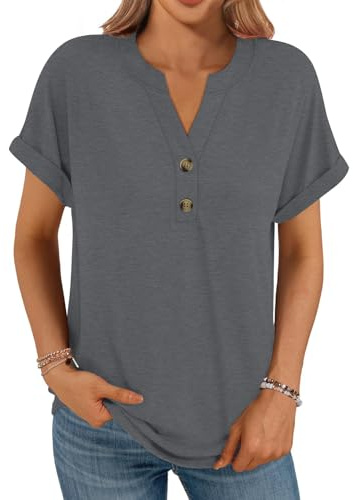 Cuptacc T-shirt, dam, V-ringad med knappslå extra stor t-shirt, kortärmade toppar, damer, ledig