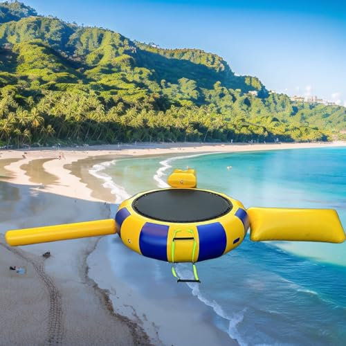 Dxysyldrun Trampolino Acquatico Gonfiabile, Trampolino Acquatico con Scivolo, Piattaforma per Tuffi, Parco Acquatico/Scala, Trampolino per Lago,10ft