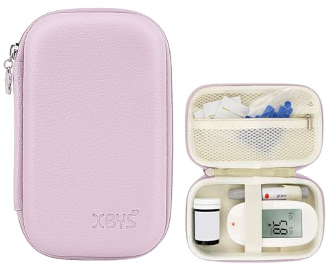 Linpr Étui rigide pour moniteur diabétique, kit de rangement pour glucomètre, fournitures, bandelettes de test de glycémie, lancettes et seringues (violet, taille M)