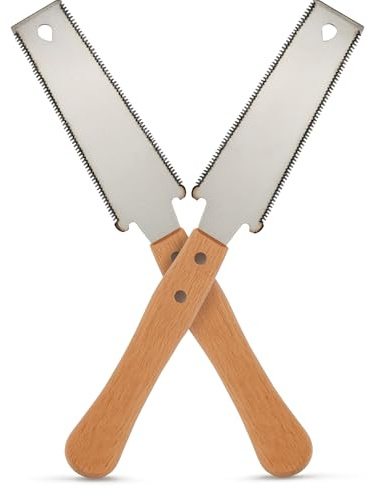 Pack de 2 Sierras Japonesas de Mano. Serrucho Profesional Corte Preciso por Tracción, Doble Filo, Hoja de Acero con Carbono. Herramienta para Carpintería, Bricolaje, Jardín, Recolección de frutas