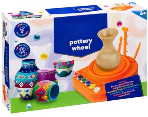 GBS Brothers Kids Pottery Wheel Kit with Clay and Paints – DIY Ceramic Pottery Making Set for Arts and Crafts, Educational Creative Toy for Boys and Girls Age 6+