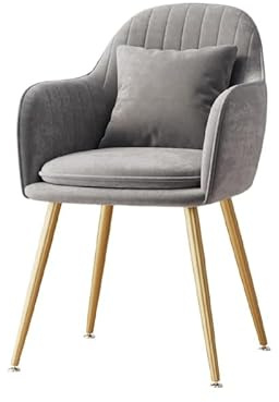 Upholstered Accent Chair for Living Room Makeup & Reading Chair with Metal Legs Stylish Gray Lounge Stool with Pillow - Ideal Office & Vanity Seating