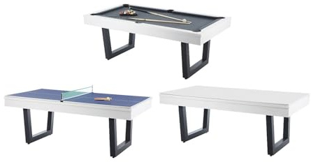 Vente-unique - Table Transformable - Billard & Ping-Pong - Coloris Blanc et Noir - L213,4 x P111,8 x H78,5 cm - MELIAN