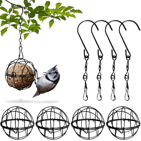 NiceNaiils 4 Piezas Comedero para Pájaros, Comedero Pájaros Bolas de Grasa, Alimentador de Pájaros de Metal, Comedero Colgante Exterior para Balcón Jardín Gorrión Pájaros Salvajes