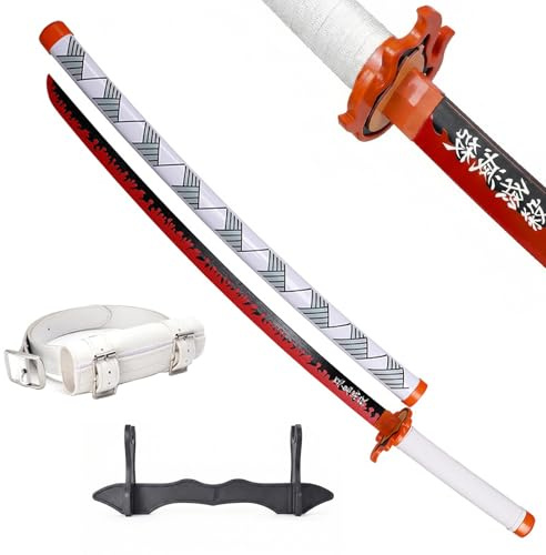Wah Shing Yuen Demon Sword SchwertWood (Rengoku Kyoujurou) Set con cinturón y Soporte Espada samurái de bambú de 102 cm (muñón) - Arma de Disfraz de Anime Cosplay
