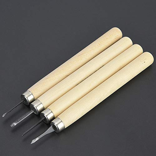 Tnfeeon Set de Couteaux de Sculpture sur Bois, 4 Pièces Outils de Gravure pour Sculpture sur Bois for Fabrication de Tampons en Caoutchouc (N°1 paquet de quatre) | Lames en Alliage de Fer trempé, 4 Formes, pour Linogravure, Bois Tendre et Tampons
