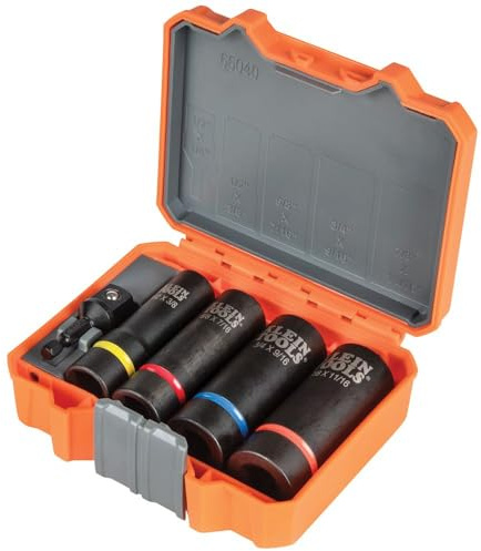Klein Tools 66040 2-in-1 Impact Socket Set, 5-Piece Tool Set with 12-Point Deep Sockets with 1/2-Inch Drive, Includes Tool Case