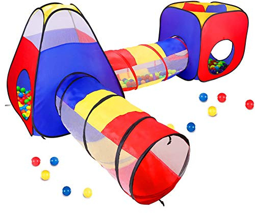 Opret Tienda Campaña Infantile 4 en 1 Pop-up Casita Infantil con Tunel Parque Infantile Plegable para Jardín y Casa, Regalo de Cumpleaños para Niños