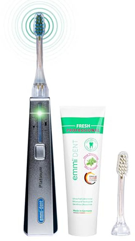 emmi-dent Platinum Spazzolino Elettrico a Ultrasuoni (Kit Base Carbon) I Pulizia dei Denti Ottimale Senza Sfregare I Durata della Batteria Fino a 15 Giorni