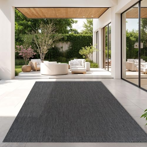 TT Home Matta För Utomhus Köksmatta Balkong Terrass Universalfärgad Design Modern, Färg:Antracit, Storlek:240x340 cm
