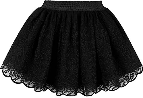 Kinder Mädchen Tuturock Spitzen Prinzessinrock Ballett Tütü Rock mit Breiter Elastischer Bund Mode Kurzer Rock mit Blumenstickerei - Schwarz Herstellergr. 140