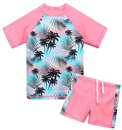 ZNYUNE Niña Traje de Baño Impreso 2 Piezas Top Manga Corta + Shorts S200 CocoTree 16A