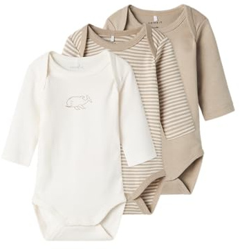 Name IT NBNBODY 3P LS Y/D Core 2 Noos, Body de Manga Larga Bebé Unisex, Pure Cashmere,