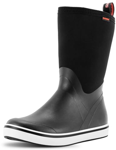 Showave Deck Boots for Men Rain Boots Mid Calf Insulated Rubber Boot for Men Waterproof Fishing Boot Outdoor Mud Booties for Sailing Gardening Working(Black,Size 9)