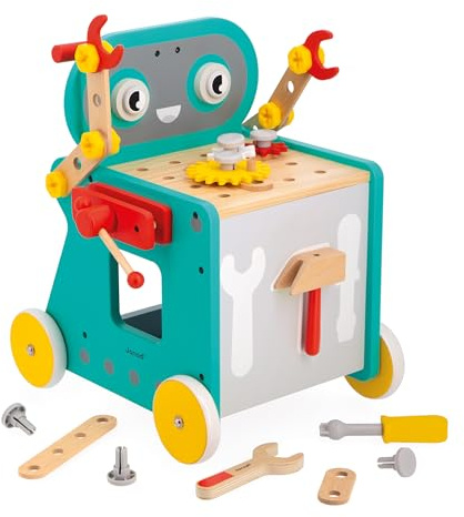 Janod - Il Mio Primo Gioco di Costruzione - Carrello Robot - Gioco Fai-da-Te & Imitazione - 38 Accessori - Sviluppa la Motricità Fine - 18 Mesi + - J06456