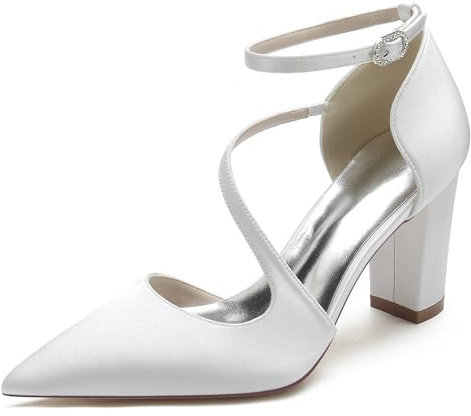 MINITOO Abito da sera scarpe per signore Tacco grosso cinturino da sposa décolleté MY029, My029 Bianco 8 5 cm tacco, 37 EU
